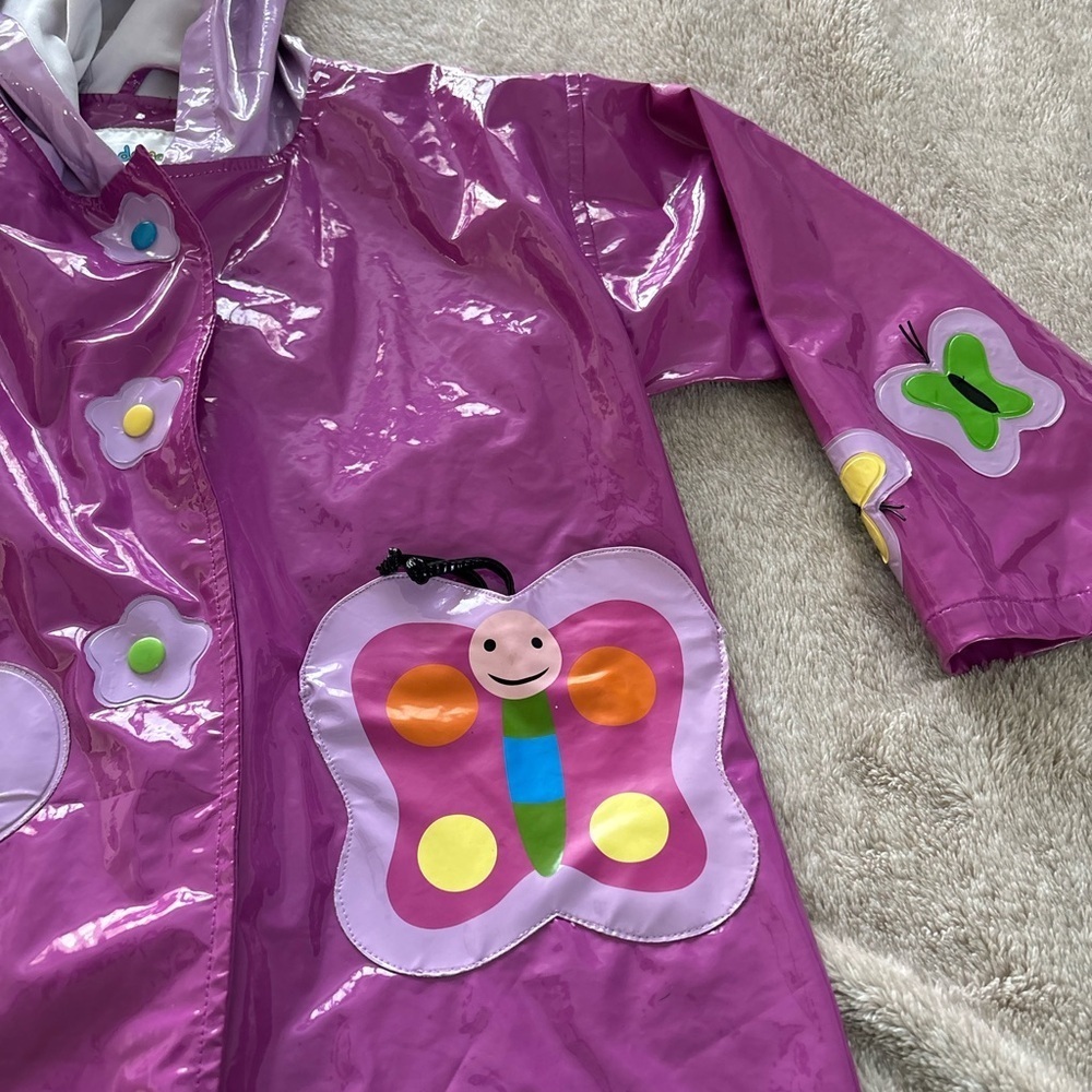 Kidorable waterproof Purple Butterfly and Flower hooded Raincoat - Picture 2 of 8